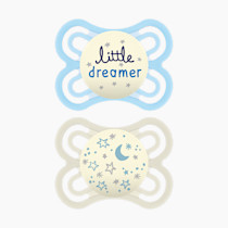 MAM Perfect Night Baby Pacifier, Patented Nipple, Glows in The Dark, 2 Pack, 0-6 Months, Boy