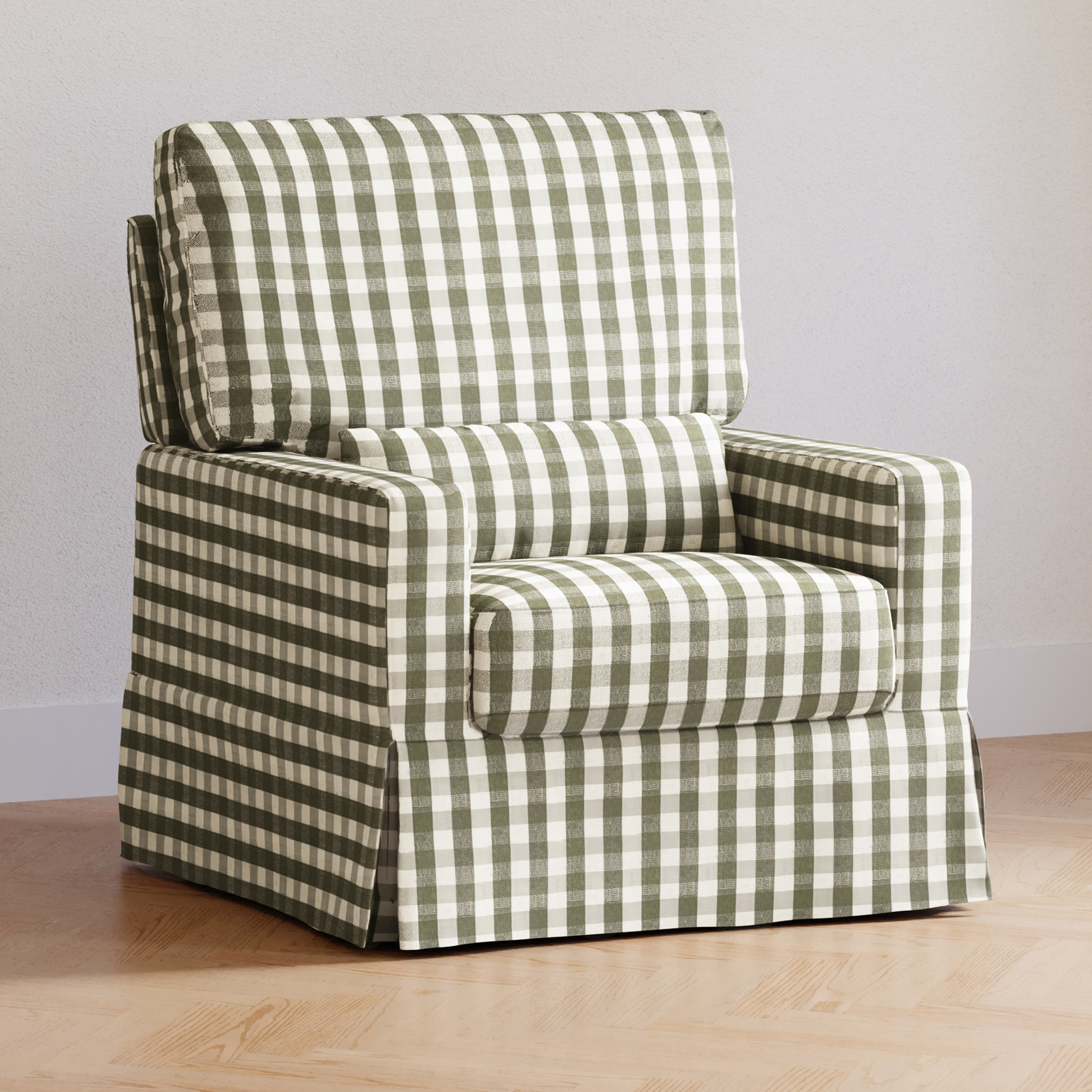 Namesake Crawford Pillowback Comfort Swivel Glider - Moss Green Gingham.