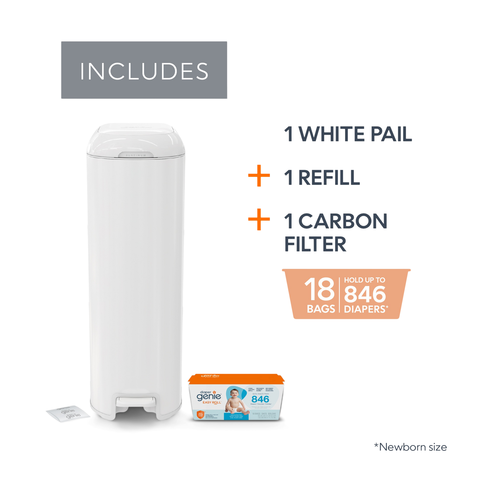 Diaper Genie Platinum Stainless Steel Diaper Pail with Easy Roll Refill Bags.