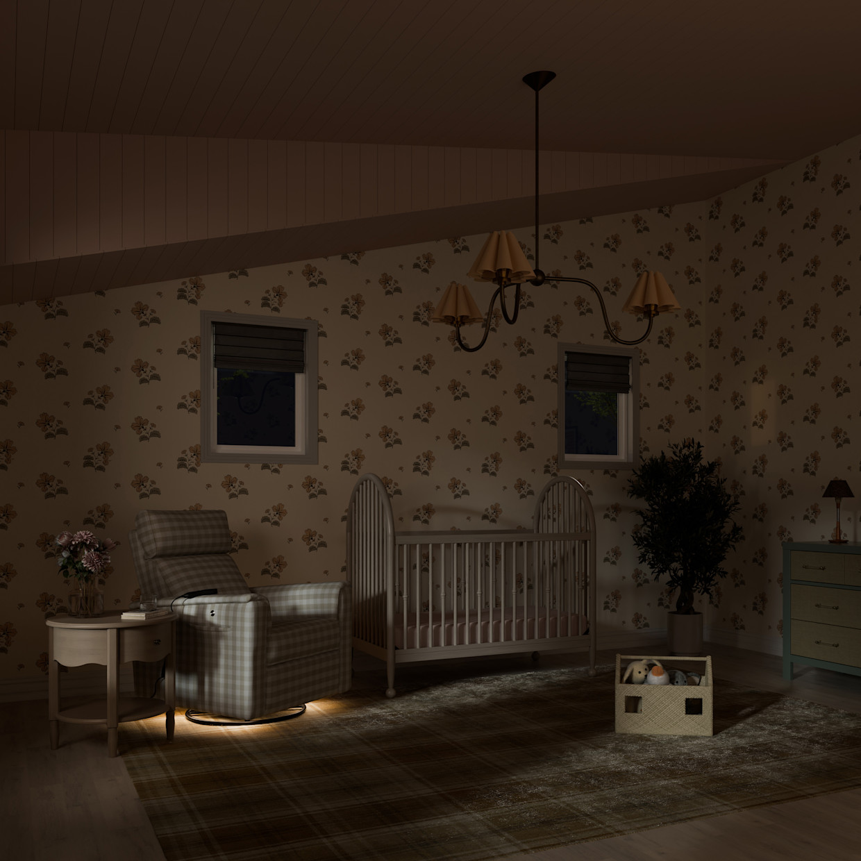 Namesake Willa Deluxe Power Recliner and Swivel Glider - Tan Gingham.