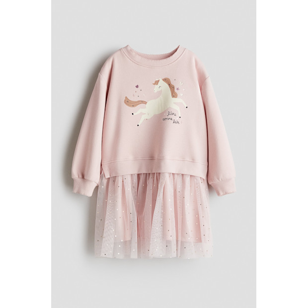 Sweatshirt Dress With Tulle Skirt.