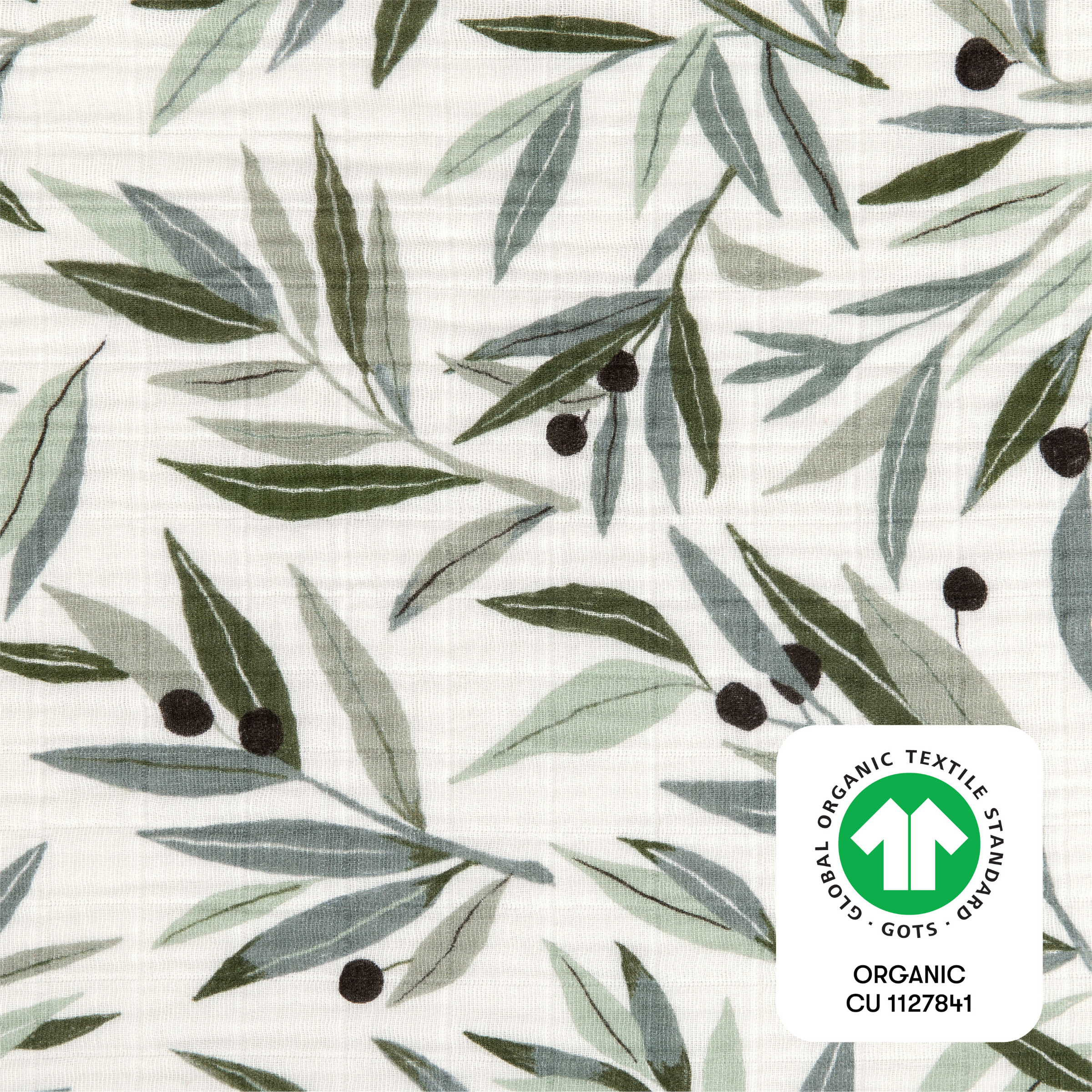 babyletto Quilted Changing Pad Cover in GOTS Certified Organic Muslin Cotton - Olive Branches.