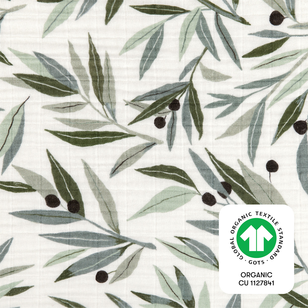 babyletto Quilted Changing Pad Cover in GOTS Certified Organic Muslin Cotton - Olive Branches.