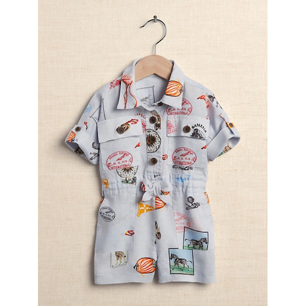 Baby Linen Safari Romper in Stamp Print - $85.00.