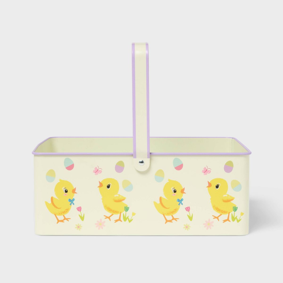 Easter Printed Metal Rectangle Chicks Decorative Basket.