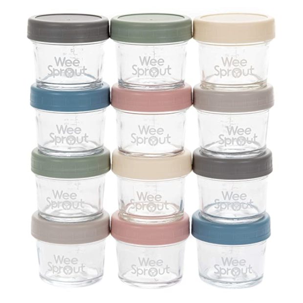 Sprout Cups Baby Food Storage Containers w Write What You Want Lids (12  Pk)- 2oz Reusable, Stackable, Leakproof Plastic Jars- Freezer, Microwave 