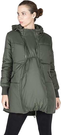 Modern Eternity Waterproof Maternity Coat with 3in1 panel extender patented technology bomber style | Faith - Khaki.