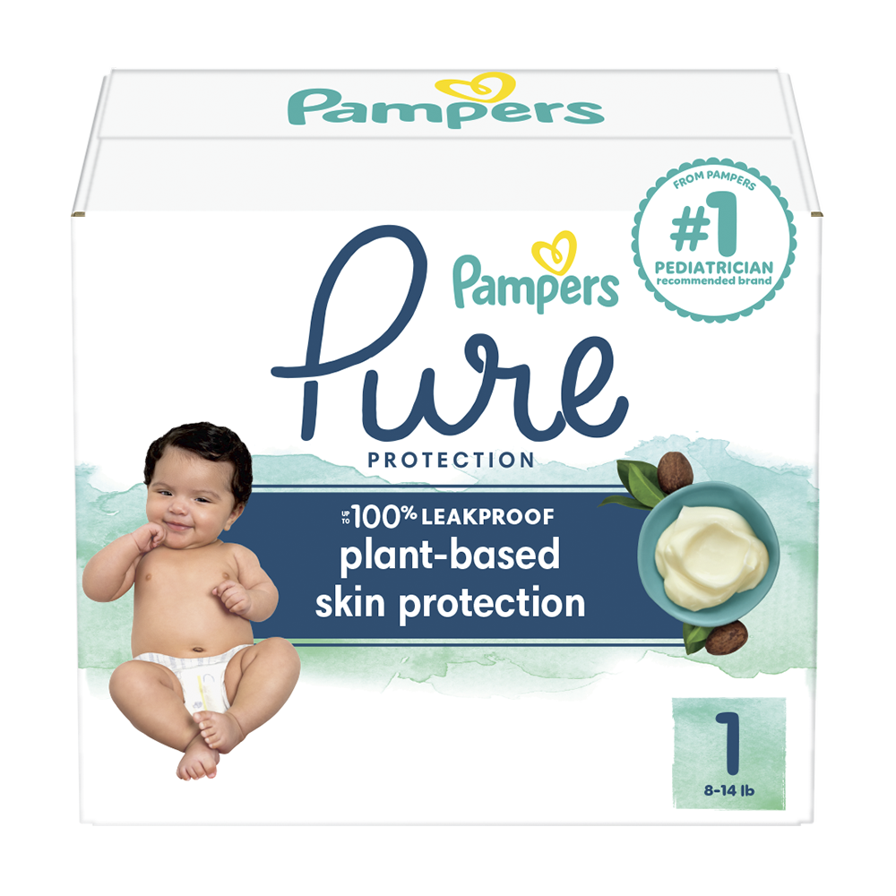 Pampers Pure Protection Baby Diapers, Size 2 (12-18 lbs), 186 Count, Up to 100% Leakproof, Premium Plant-Based Skin Protection, Hypoallergenic Soft Diapers