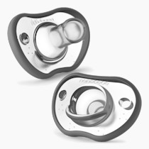 Nanobebe Baby Pacifiers 0-3 Month - Orthodontic, Curves Comfortably with Face Contour, Award Winning for Breastfeeding Babies, 100% Silicone, Perfect Baby Registry Gift 2pk,Grey