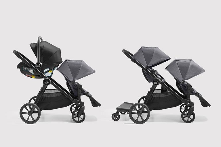 Image demonstration the modular capabilities of the new Baby Jogger City Select 2 convertible stroller.