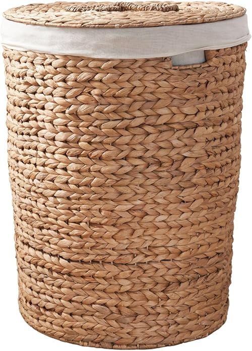 SOL HOME Round Woven Wicker Laundry Hamper with Lid.