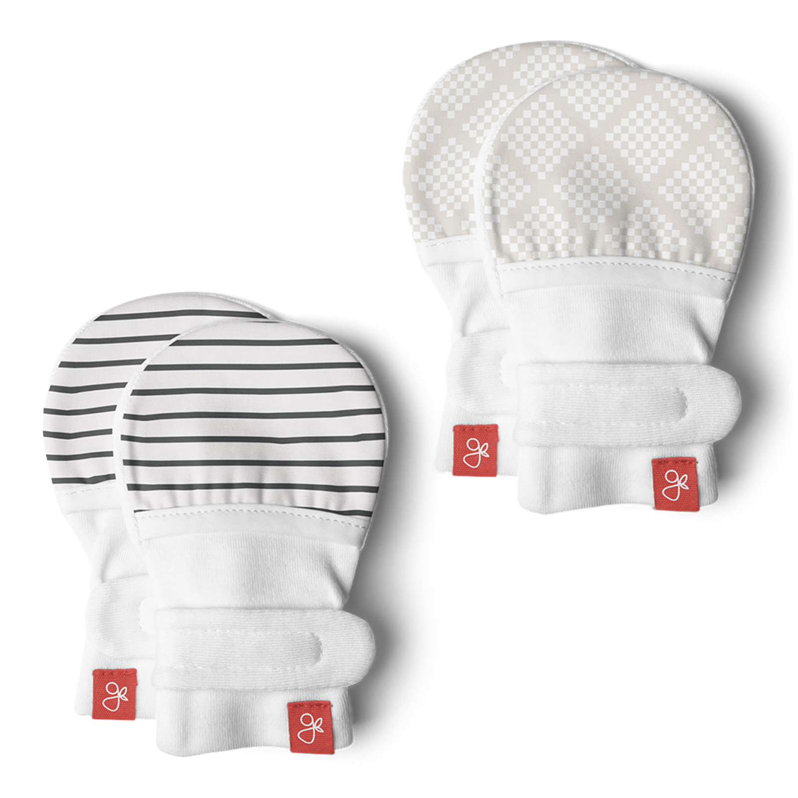 Goumi Kids Stay on Baby Mitts (2 Pack) Stripe Gray + Diamond Dots Cream, 03 M Babylist Shop