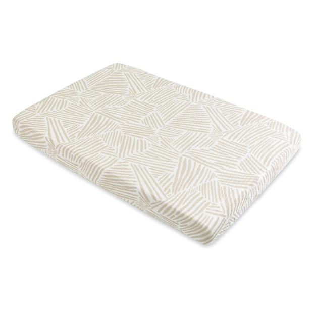 Oat Stripe Mini Crib Sheet In Muslin Cotton.