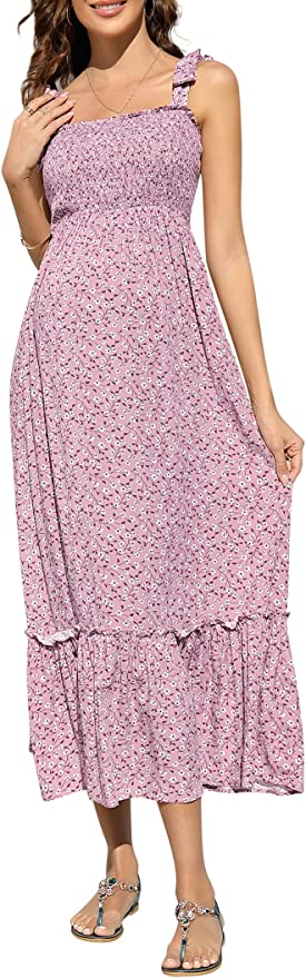 KOJOOIN Maternity Square Neck Floral Ruffle Maxi Dress - $29.99.