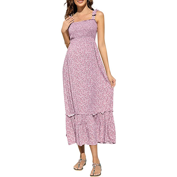 KOJOOIN Maternity Square Neck Floral Ruffle Maxi Dress - $29.99.