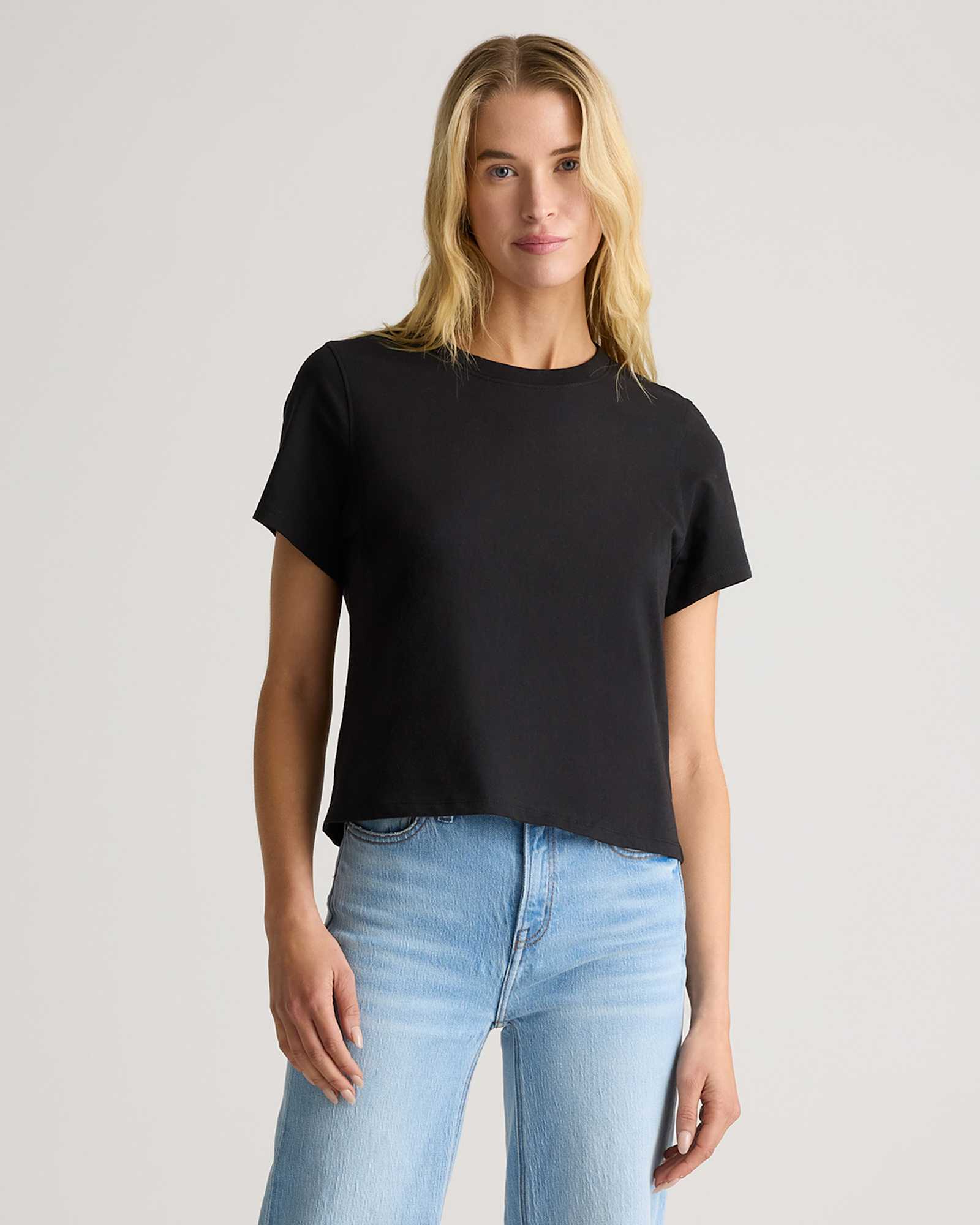 Quince 100% Organic Cotton Boxy Crewneck Tee in True Black - $15.00.