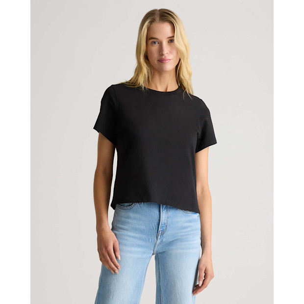 Quince 100% Organic Cotton Boxy Crewneck Tee in True Black - $15.00.