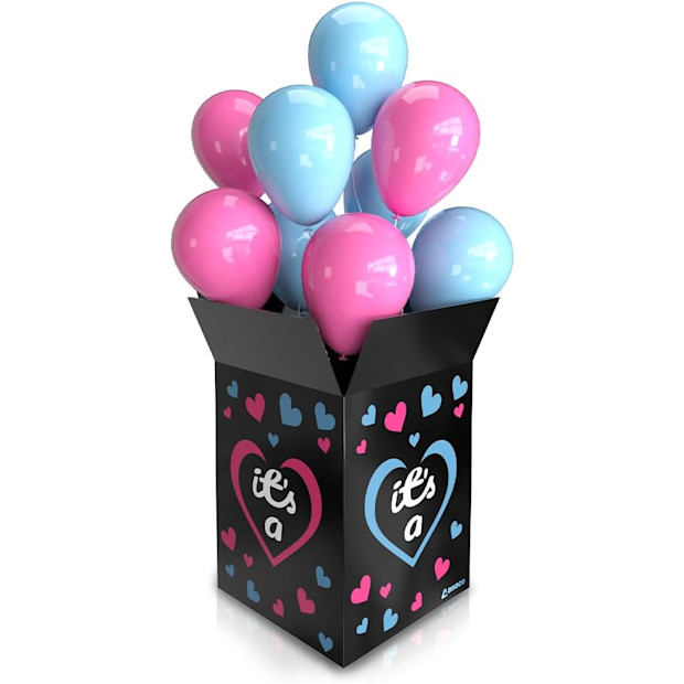 Aseco Gender Reveal Box with Balloons.