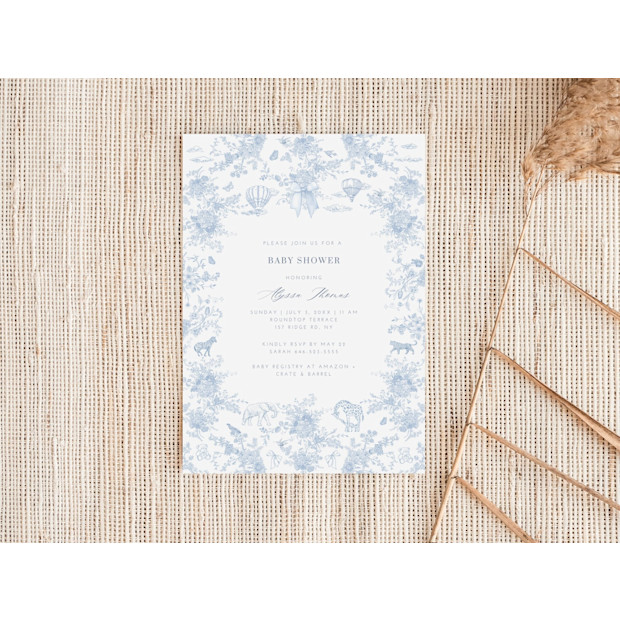 House of Paper Blooms Toile de Jouy Baby Shower Invitation.