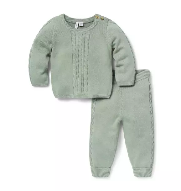 Janie and Jack Muted Green Baby Cable Knit Matching Set.
