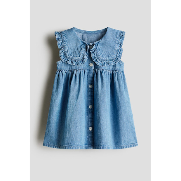 Denim Dress with Sailor Collar.