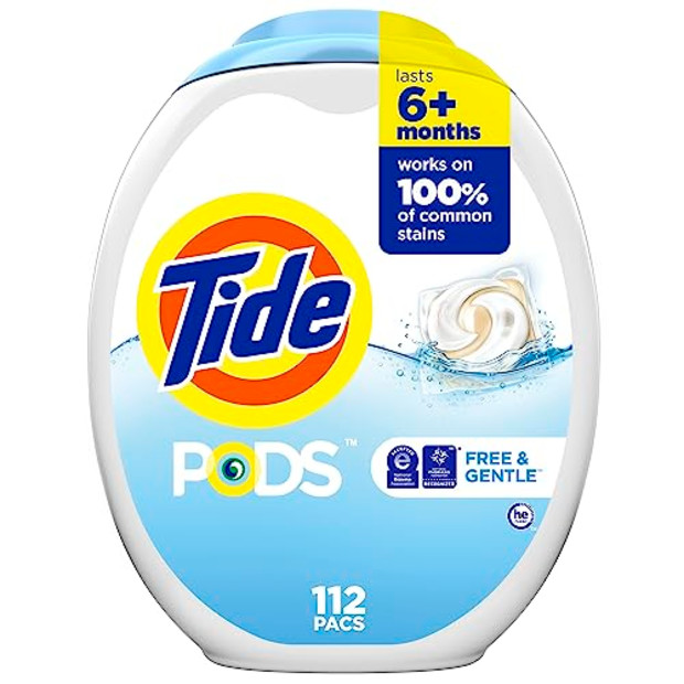 Tide PODS Free and Gentle Laundry Detergent Soap Pacs.