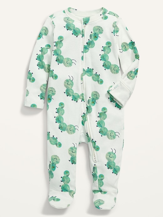 Old Navy Caterpillar Print Sleep & Play 2-Way Zip Footed One-Piece.