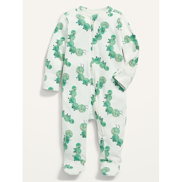 Old Navy Caterpillar Print Sleep & Play 2-Way Zip Footed One-Piece.
