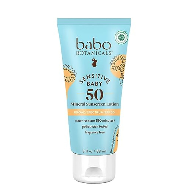 Babo Botanicals Sensitive Baby Mineral Sunscreen Lotion.