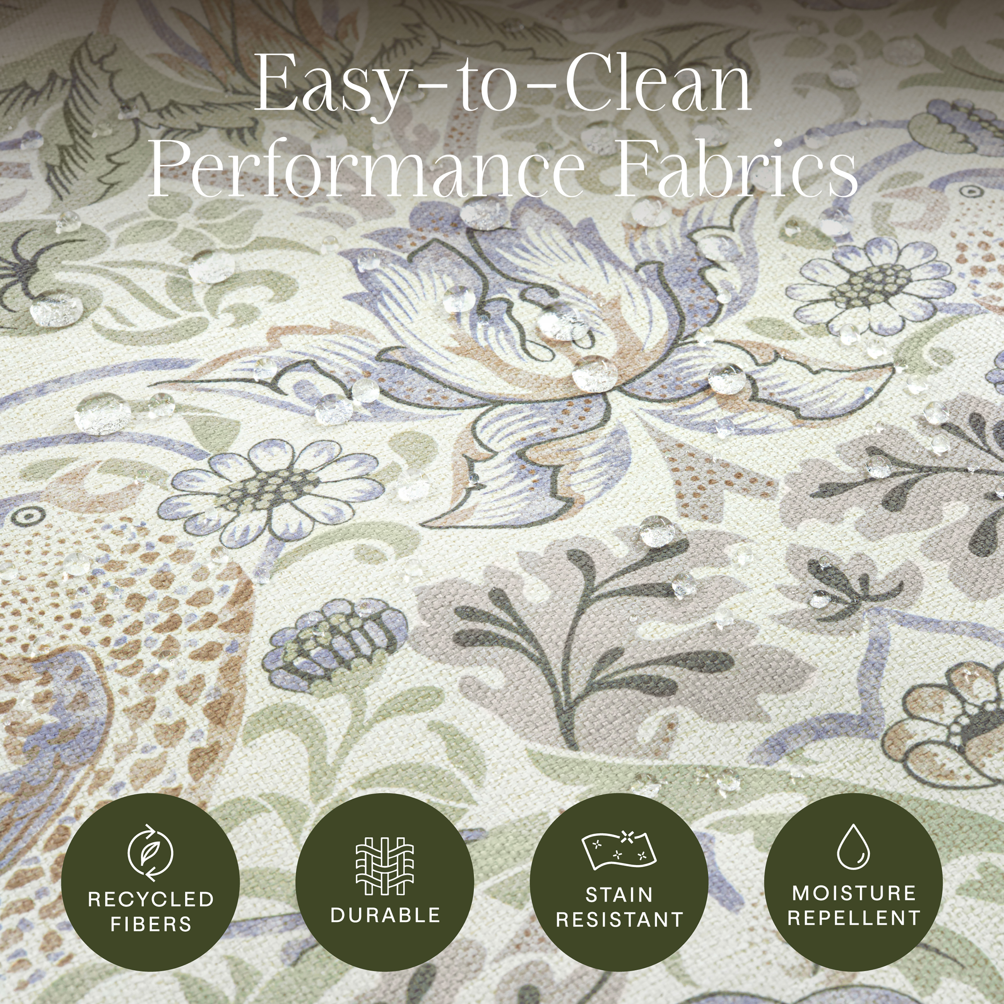 Namesake Morris & Co. x Namesake Crawford Gliding Ottoman - Strawberry Thief In Fig & Thyme Performance Eco-Weave.