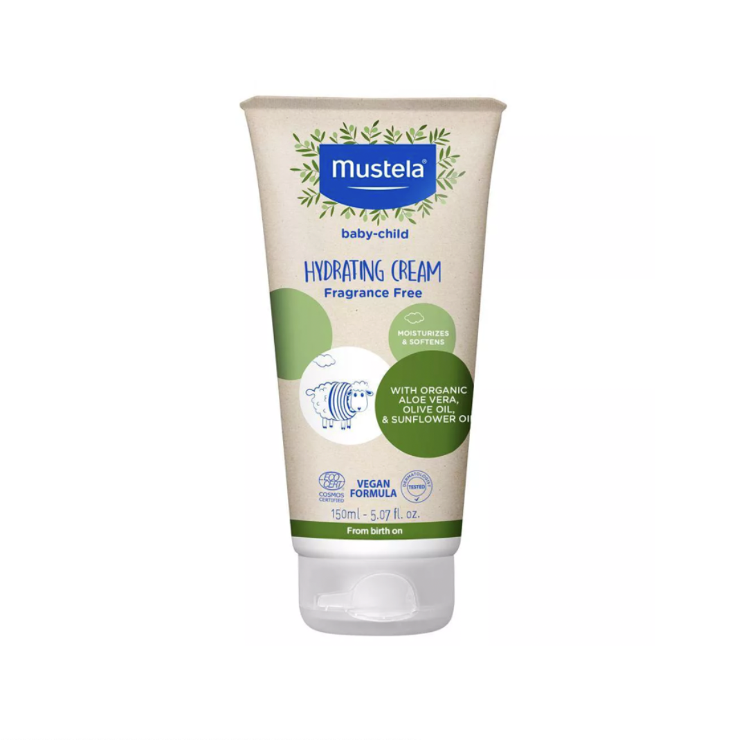 Mustela Certified Organic Hydrating Cream - Natural Body Lotion w/ Olive Oil, Aloe Vera & Sunflower Oil - For Baby, Kid & Adult - Fragrance Free, EWG Verified & Vegan - 5.07 oz. - Packaging may vary