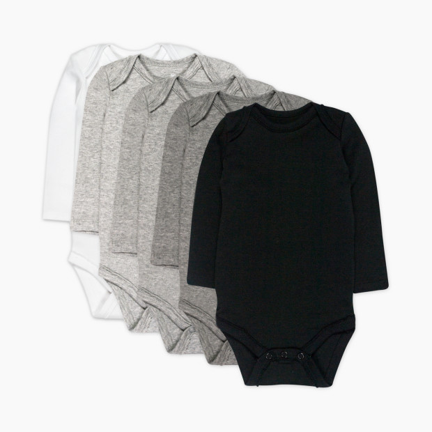 Honest Baby Clothing 5-Pack Organic Cotton Long Sleeve Bodysuit - Gray Ombre, 0-3 M, 5.