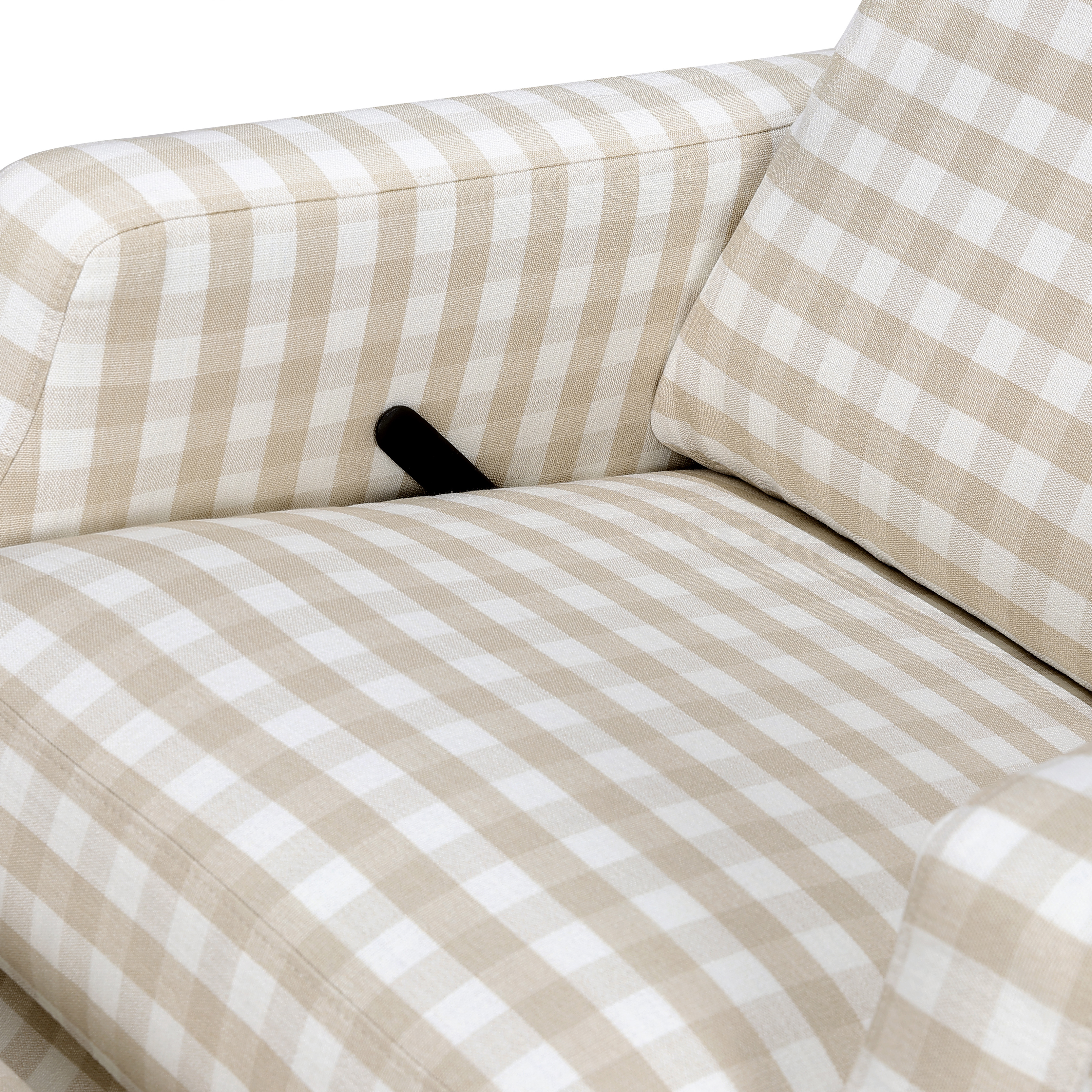 Namesake Crewe Recliner and Swivel Glider - Tan Gingham With Light Wood Base.