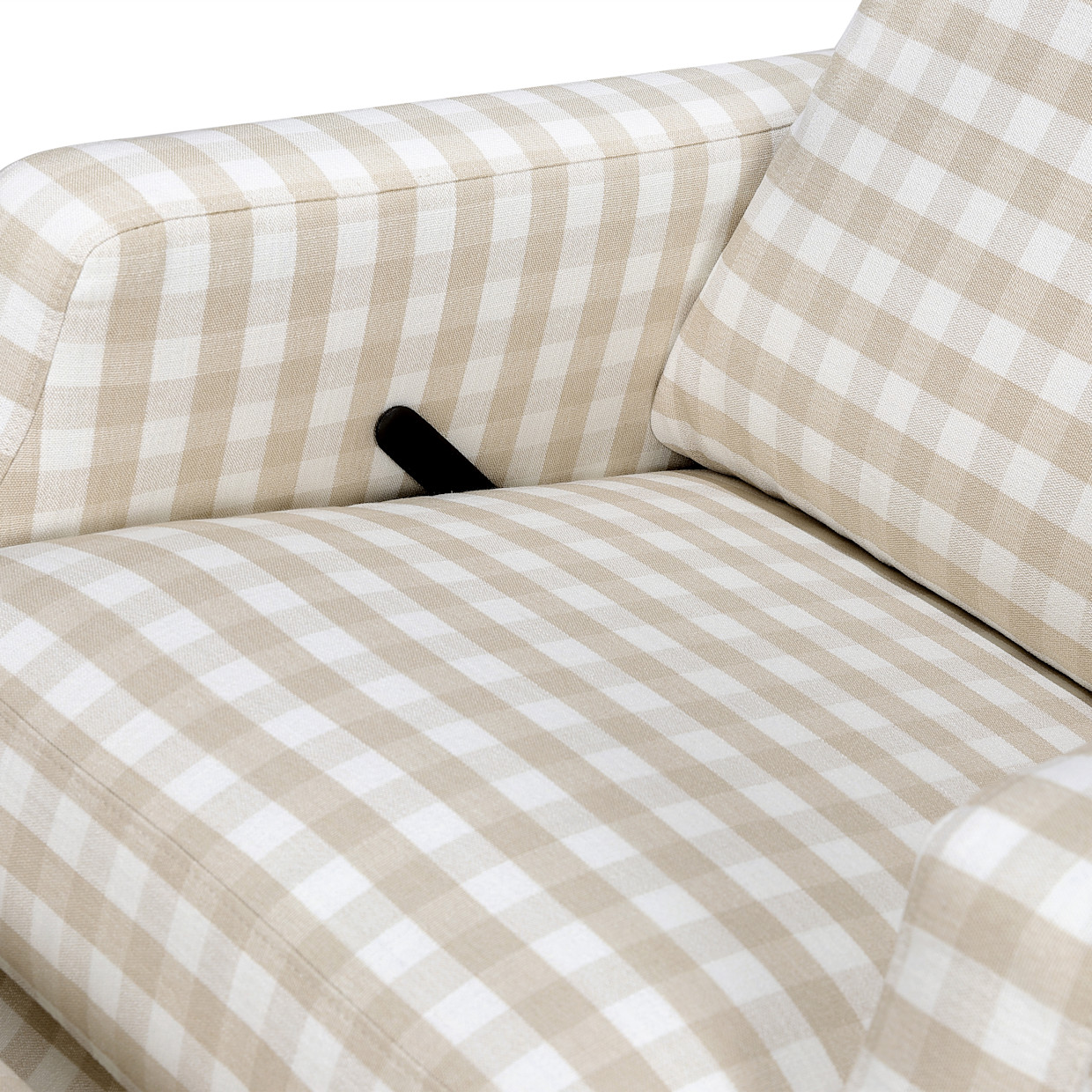 Namesake Crewe Recliner and Swivel Glider - Tan Gingham With Light Wood Base.