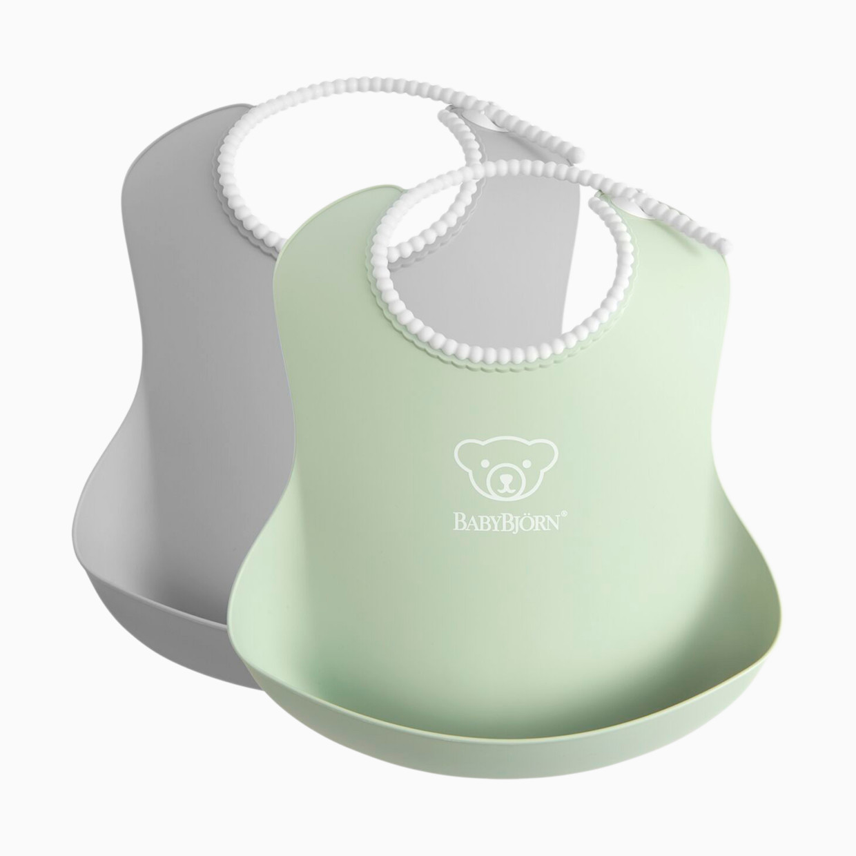 BabyBjörn Baby Bib (2 Pack) - Powder Green/Gray.