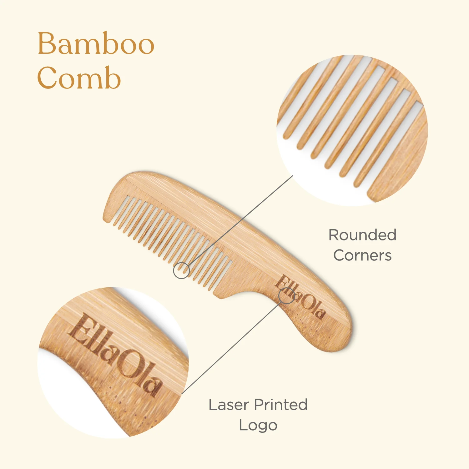 Ella Ola 3-Piece Bamboo Brush & Comb Set.