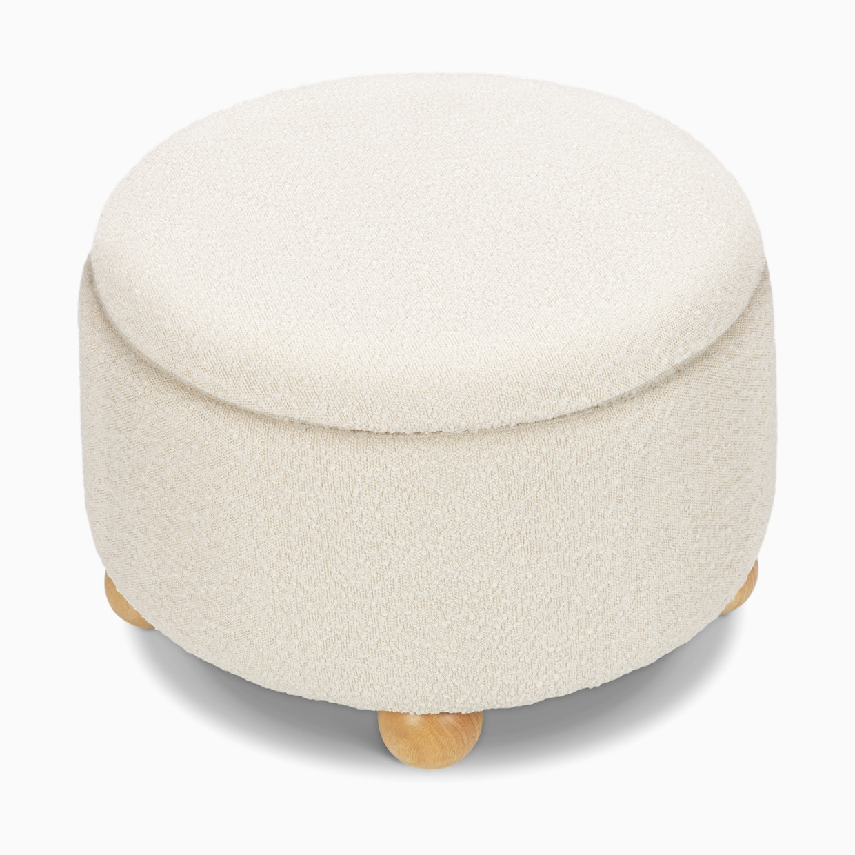 Namesake Tuffet Storage Ottoman - Performance Ivory Boucle With Honey Ball Feet.