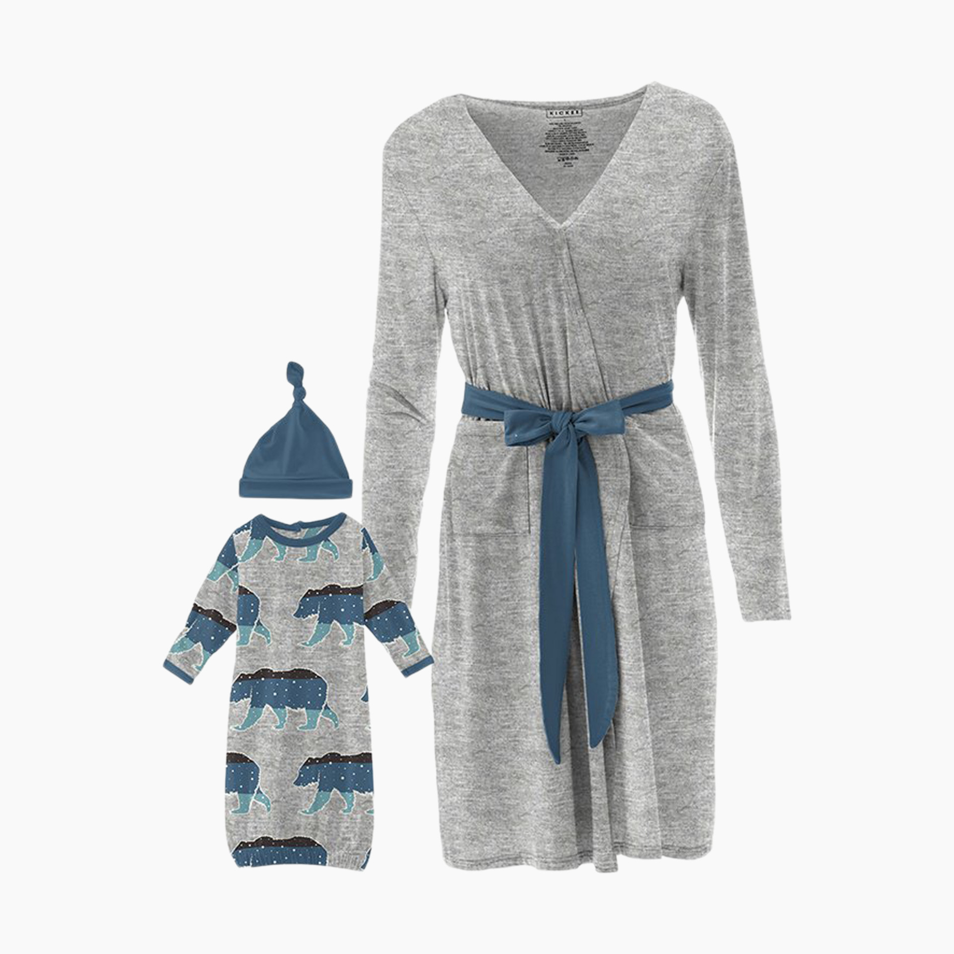KicKee Pants Women's Print Maternity/Nursing Robe & Layette Gown Set -  Heather Mist Night Sky Bear, M