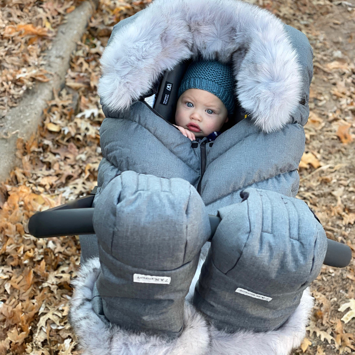 7AM Enfant Car Seat Cocoon - Heather Grey Dark Faux Fur.
