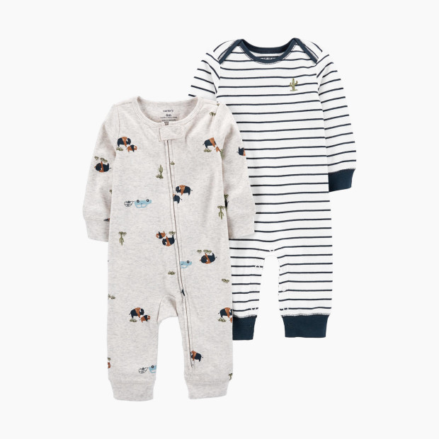 Carter's Cotton Jumpsuits (2 Pack) - Green/Navy, Nb.