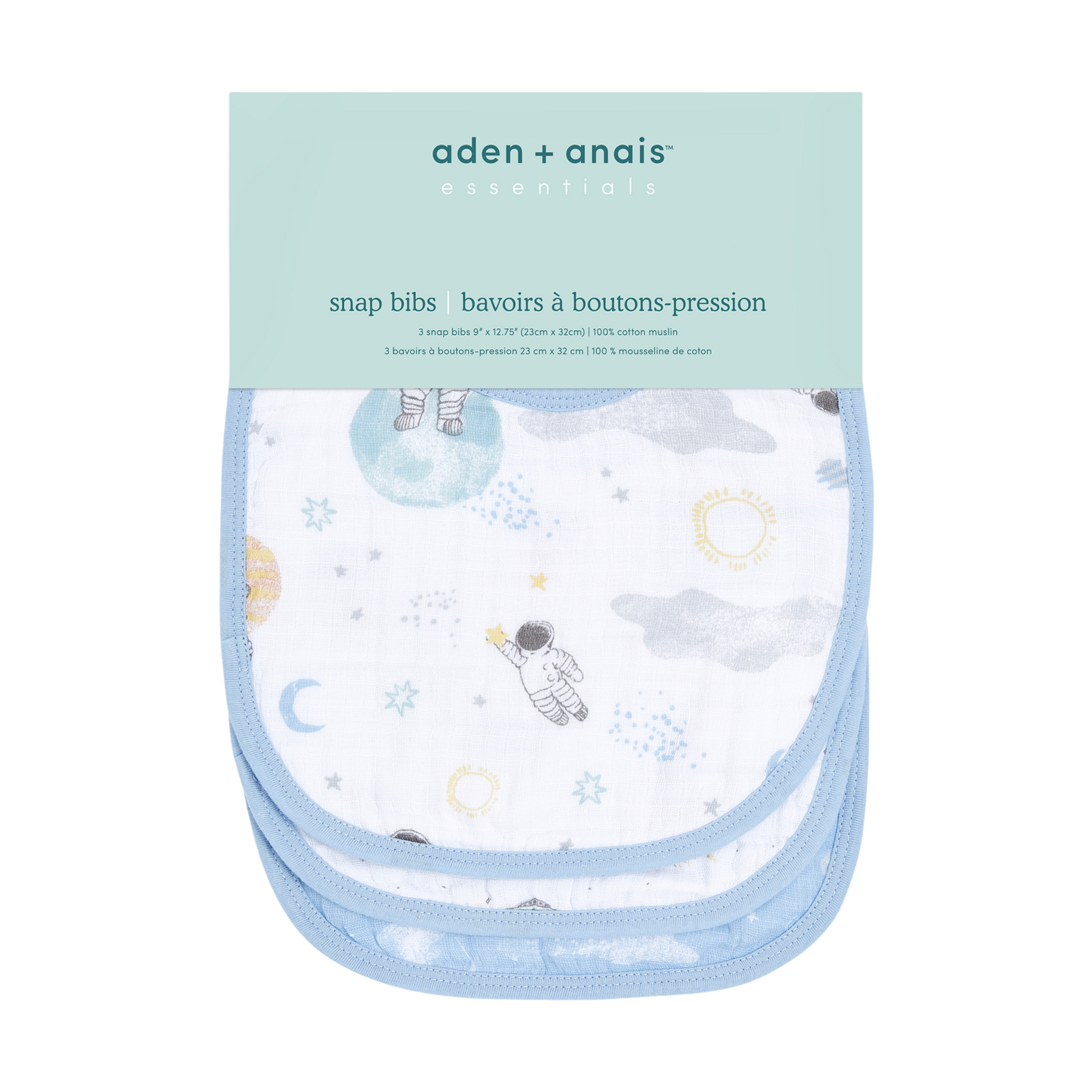 Aden + Anais Essentials Cotton Muslin Snap Bib (3 Pack) Space