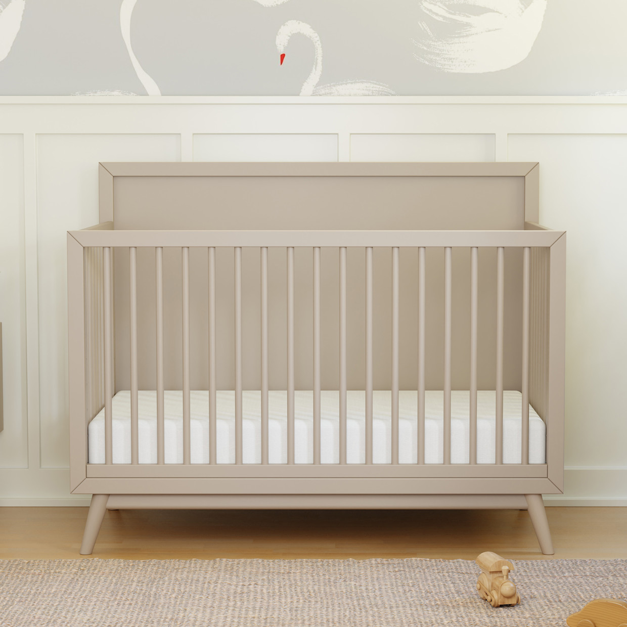 babyletto Palma 4-in-1 Convertible Crib with Toddler Bed Conversion Kit - Taupe.