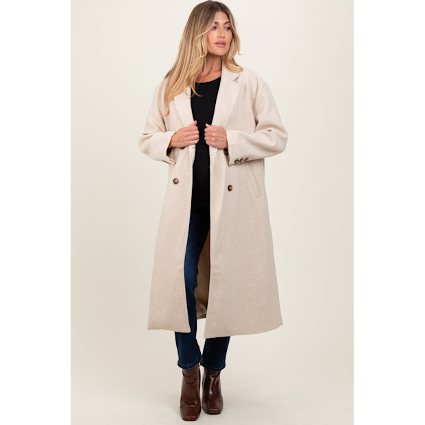 Charcoal Felted Double Breasted Lapel Duster Maternity Coat.