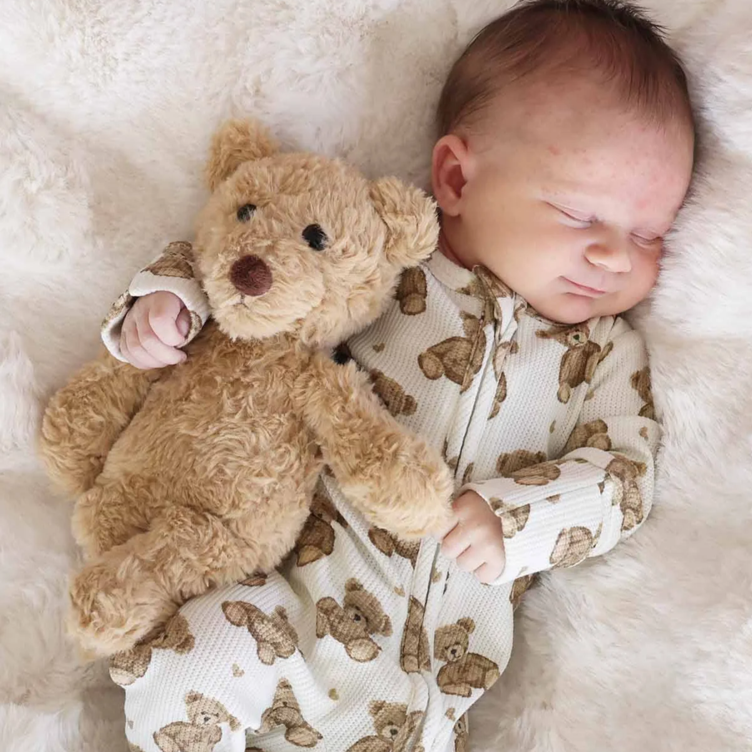 Caden Lane Bamboo Waffle Zipper Footie - Beary Sweet, 3-6 M.