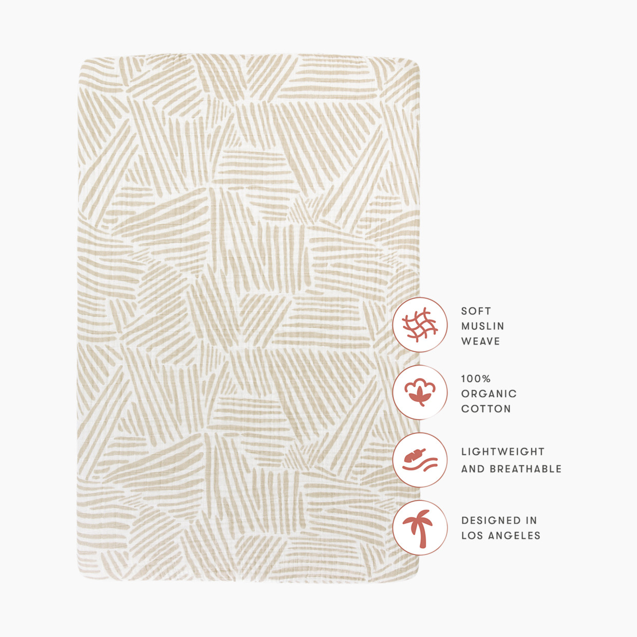 babyletto Mini Crib Sheet in GOTS Certified Organic Muslin Cotton - Oat Stripe.