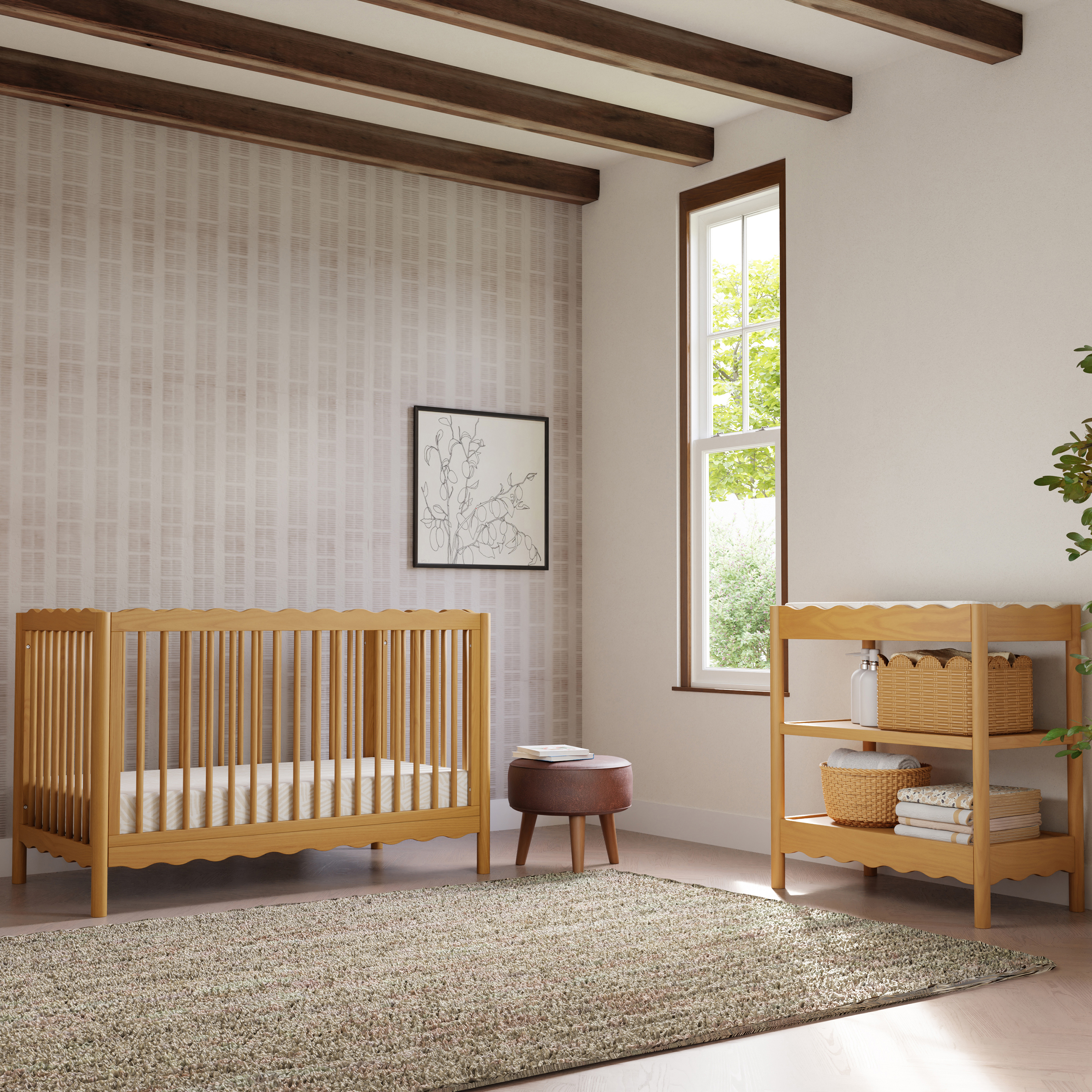 babyletto Swell 4-in-1 Convertible Crib with Conversion Kit - Honey.