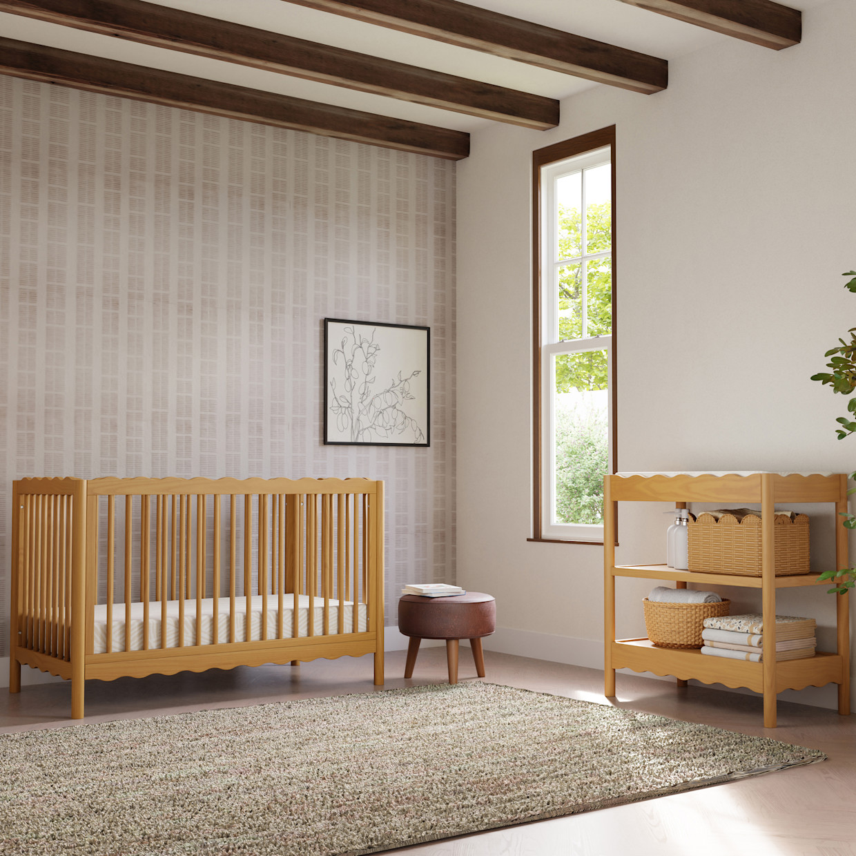 babyletto Swell 4-in-1 Convertible Crib with Conversion Kit - Honey.