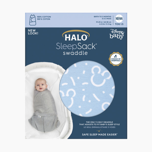 Halo Disney SleepSack Swaddle Cotton - Confetti Mickey Blue, Small.
