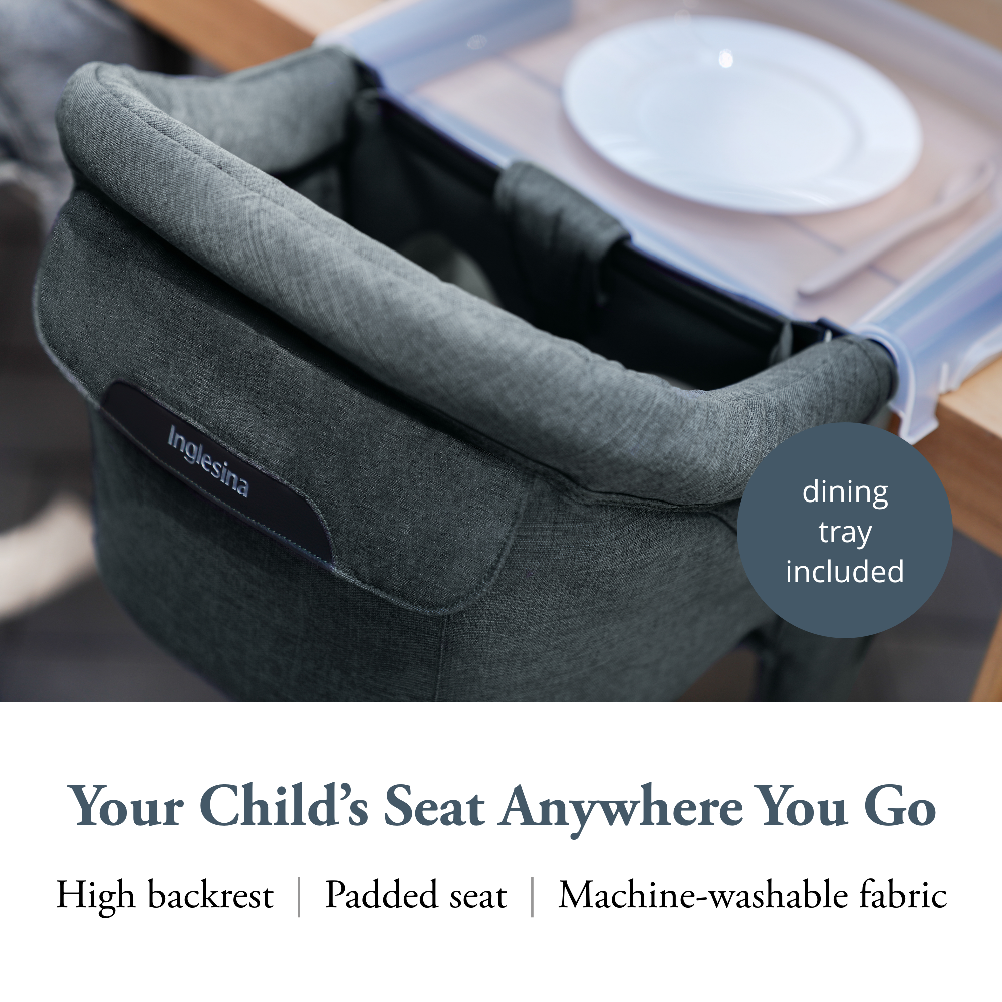 Inglesina Fast Table Chair with Dining Tray Plus - Charcoal Gray Melange.