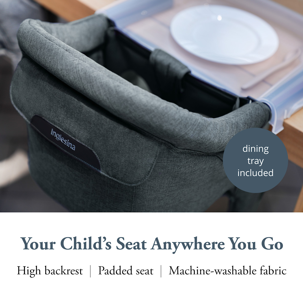 Inglesina Fast Table Chair with Dining Tray Plus - Charcoal Gray Melange.